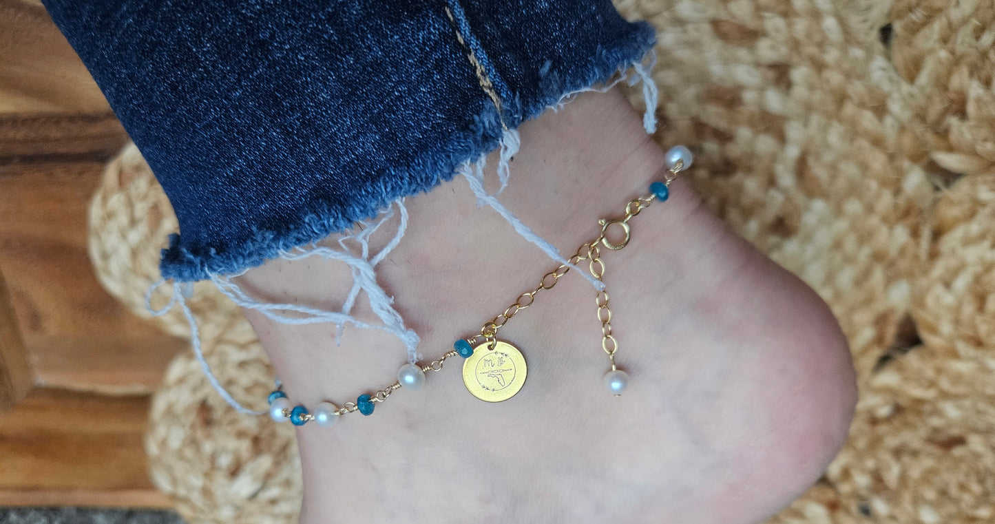 Apatite and Pearl Shark Tooth Anklet