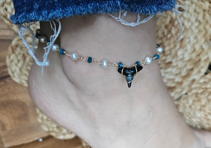 Apatite and Pearl Shark Tooth Anklet