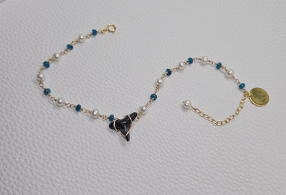 Apatite and Pearl Shark Tooth Anklet